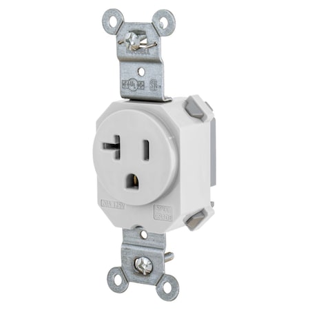 Hubbell Wiring Device-Kellems Straight Blade Receptacle, 5-20R, 20 A, 125V AC, 2 Pole, 3 Wire, Grounded SNAP5361W